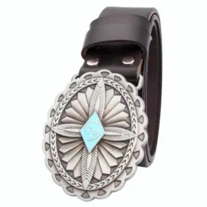 Damenlederwesterngürtel mit verzierter silberschnalle - A1