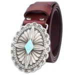 Damenlederwesterngürtel mit verzierter silberschnalle - A2