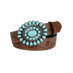 Damenwestern blumengravierter gürtel mit türkiser schnalle - 100cm