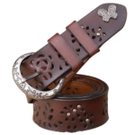 Damenwestern blumig ausgeschnittener ledergürtel mit vintageer schnalle - kaffee