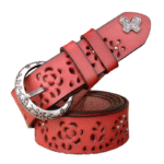 Damenwestern blumig ausgeschnittener ledergürtel mit vintageer schnalle - rot