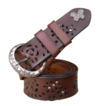 Damenwestern blumig ausgeschnittener ledergürtel mit vintageer schnalle - kaffee
