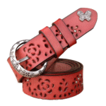 Damenwestern blumig ausgeschnittener ledergürtel mit vintageer schnalle - rot