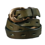 Damenwestern gürtel aus echtem leder mit kupferschnalle – retro stil – olivgrün