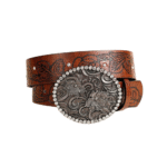 Damenwestern gürtel mit gearbeitetem muster und dekorativer schnalle - braun 112cm