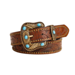 Damenwestern gürtel mit gearbeitetem muster und dekorativer schnalle - braun 112cm 1