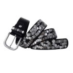 Damenwestern ledergürtel mit geometrischem nieten design - schwarz