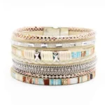 Damenwestern mehrlagiges lederarmband umwickelt mit kreuz und kristallakzenten - khaki