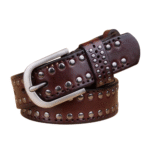 Damenwestern nietenbesetzter echtem rindledergürtel - kaffee