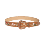 Damenwesterngürtel mit blumenbesticktem schnallendetail - hellbraun