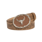 Damenwesterngürtel mit bullenkopfschnalle - Schokolade