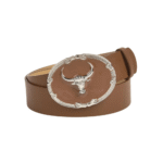 Damenwesterngürtel mit bullenkopfschnalle - khaki