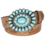 Damenwesterngürtel mit türkisblauer blumiger schnalle
