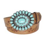 Damenwesterngürtel mit türkisblauer blumiger schnalle - 120cm