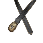 Damenwesternledergürtel mit pferdeschnalle - schwarz