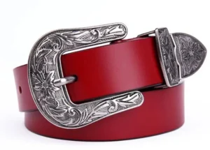 Damenwesternledergürtel mit verzierter metalschnalle - burgunder