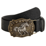 Damenwesternpferdeschnallengürtel mit blumig geprägtem riemen