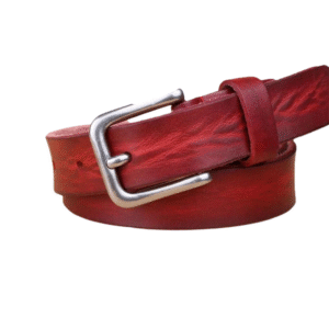 Dünner western ledergürtel mit vintage nadelschnalle - rot