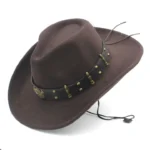 Filz cowboyhut mit kugelakzent und verstellbarem kinnriemen - kaffee