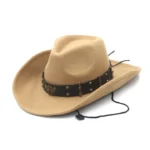 Filz cowboyhut mit kugelakzent und verstellbarem kinnriemen - khaki