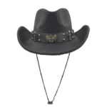 Filz cowboyhut mit kugelakzent und verstellbarem kinnriemen - schwarz