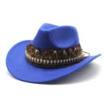 Filzcowboyhut mit federbesatz - blau