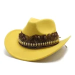 Filzcowboyhut mit federbesatz - gelb