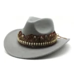 Filzcowboyhut mit federbesatz - grau