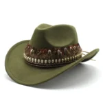 Filzcowboyhut mit federbesatz - olivgrün