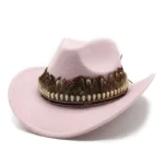 Filzcowboyhut mit federbesatz - rosa