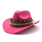 Filzcowboyhut mit federbesatz - rosarot