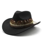 Filzcowboyhut mit federbesatz - schwarz