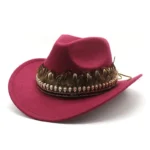 Filzcowboyhut mit federbesatz - weinrot
