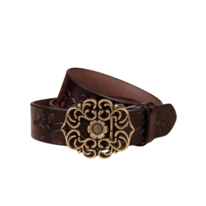 Floral gravierter leder western gürtel mit vintage schnalle für damen - kaffee