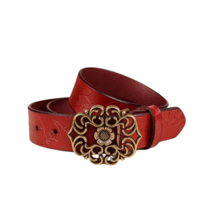 Floral gravierter leder western gürtel mit vintage schnalle für damen - braun