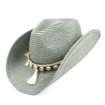 Frauenstrohcowboyhut mit schalentasselband - grün
