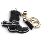 Gotisch schwarzer kristall-cowboystiefel schlüsselanhänger mit strassstein und quaste Gotisch schwarzer kristall-cowboystiefel schlüsselanhänger mit strassstein und quaste