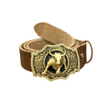 Herren gürtel aus echtem leder mit bullen-schnalle - gelb braun