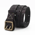 Herren vintage dicker ledergürtel mit doppelzinkenschnalle - schwarz