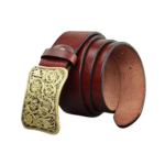 Herren vintage ledergürtel mit floraler messing-schnalle - rotbraun