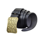 Herren vintage ledergürtel mit floraler messing-schnalle - schwarz