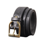 Herren vintage western kuhledergürtel mit messingschnalle - schwarz