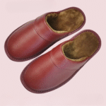 Herren western kuhleder plüschhausschuhe - weinrot