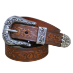 Herren western ledergürtel mit floral gravierter schnalle