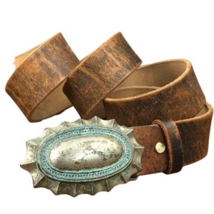 Herren western ledergürtel mit vintage ovaler schnalle - gelb braun