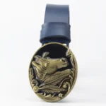 Herren western pferdekopfschnalle ledergürtel - goldene schnalle blau
