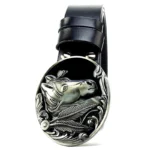 Herren western pferdekopfschnalle ledergürtel - silberne schnalle schwarz