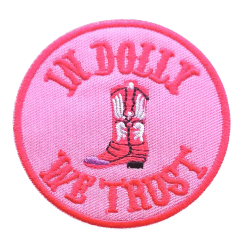 In dolly we trust cowboystiefel bestickter aufnäher