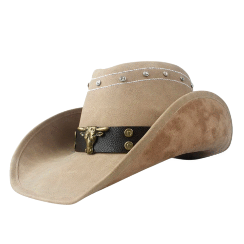 Klassischer lederwesternhut mit bullhead-besetztem band