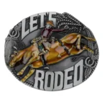 Lass uns rodeo cowboy gürtelschnalle mit bullenreit-design